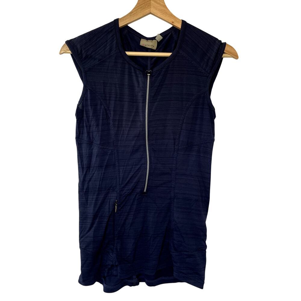 Athleta navy half zip sleeveless tank top athletic women's XS pockets flaw